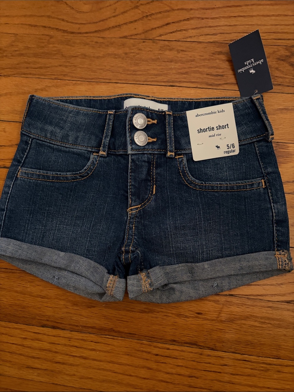 abercrombie kids dark blue denim shortie shorts